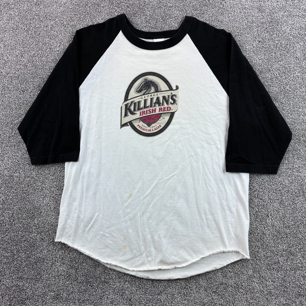 Vintage George Killian's Irish Red Lager Beer Shirt Mens XL White Black Baseball